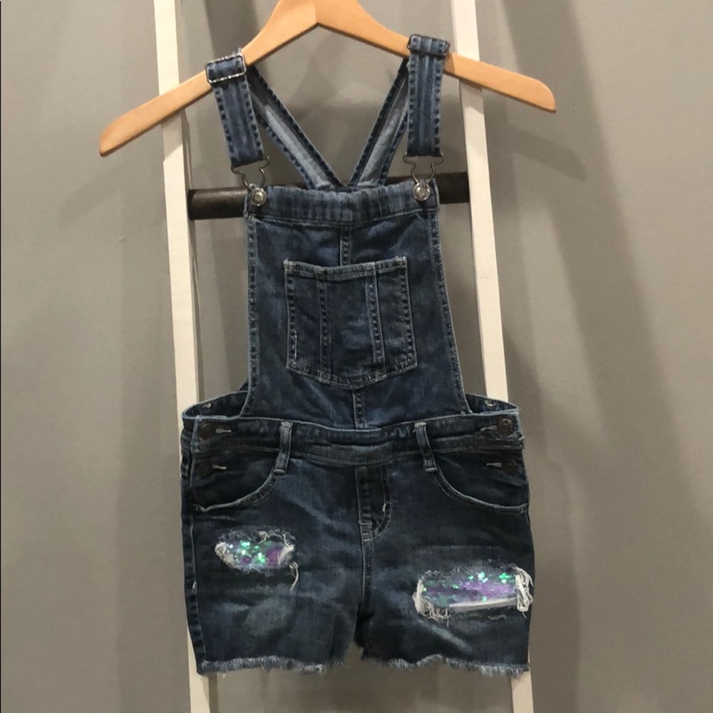 Girl overalls with purple and silver sequin